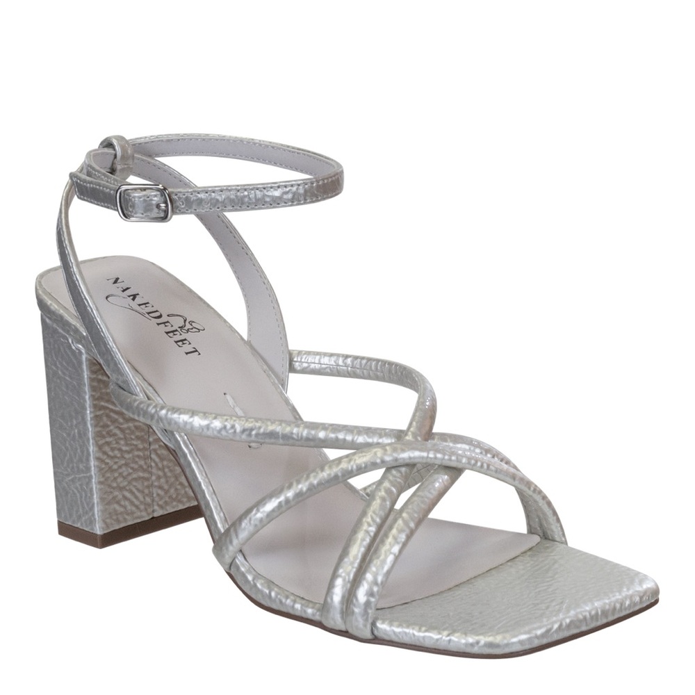 Naked Feet Mood Silver Heeled Sandals Womens Size 7.5